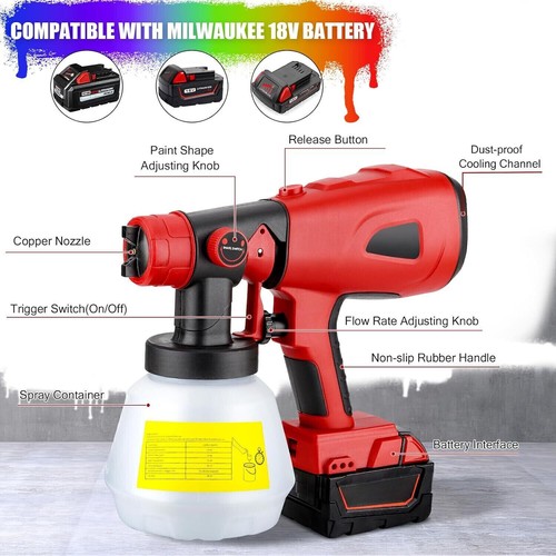 Gen 5 Cordless High Pressure Spray Gun Paint Sprayer For Milwaukee 18V Battery - Picture 6 of 24