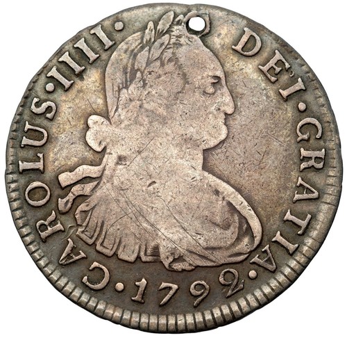 1792 ME Mint IJ Assayer Holed Spanish Milled 2 Reales