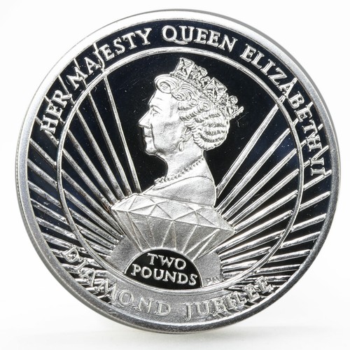 Sandwich Islands 2 pounds Diamond Jubilee of Queen Elizabeth II silver coin 2012 - Picture 3 of 6