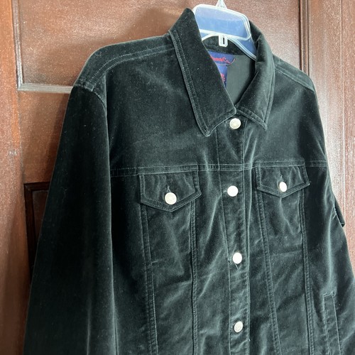 Denim & Co. Velvet Trucker Style Black Jacket Women's Medium Cotton Spandex - Picture 4 of 17