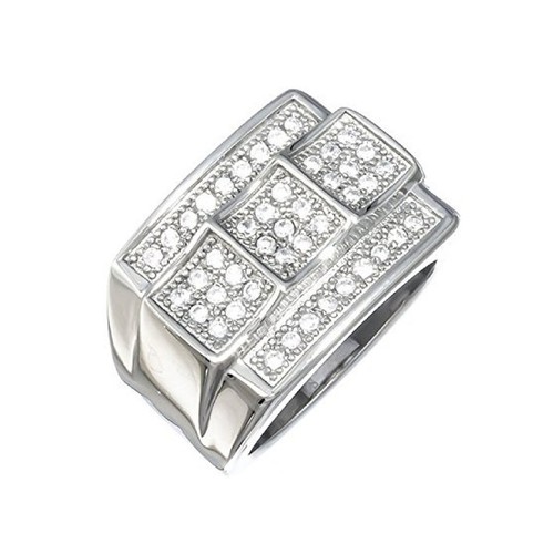 Stainless Steel 316 Pave Men's Square shape CZ SET Pinky Ring - Picture 10 of 13