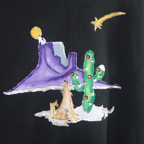 LEE Open Front Black Puffy Paint Christmas Southwestern Sweatshirt USA Made Sz M - Picture 7 of 11