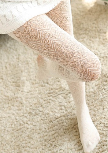 Ladies Romantic Japanese Lolita Soft Fishnet Zig Zag Mesh Lace Zigzag Tights - Picture 2 of 12