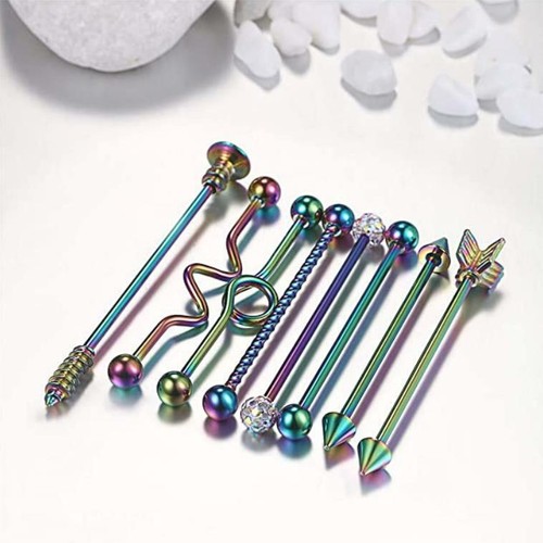 8 Stück 14 G Edelstahl Industrial Barbell Knorpel Ohrring Körper Piercing 38 mm - Bild 9 von 23