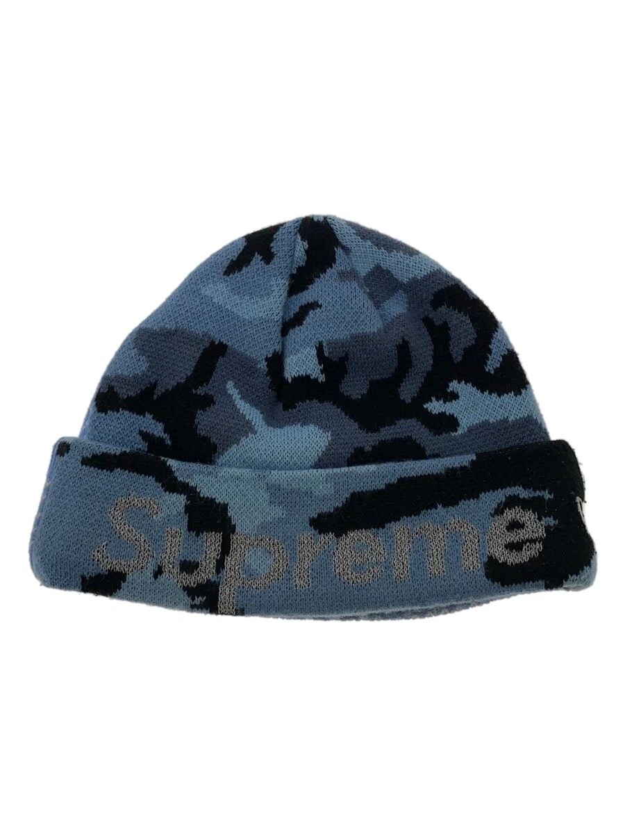 Supreme NEUF 22AW NEUF bonnet fendu tricot acrylique bleu camouflage
