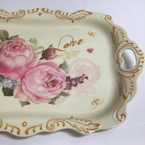 Melamine Floral Serving Tray NEW Handles Cream Pink Peonies Tea Vanity Serving - Picture 22 of 22
