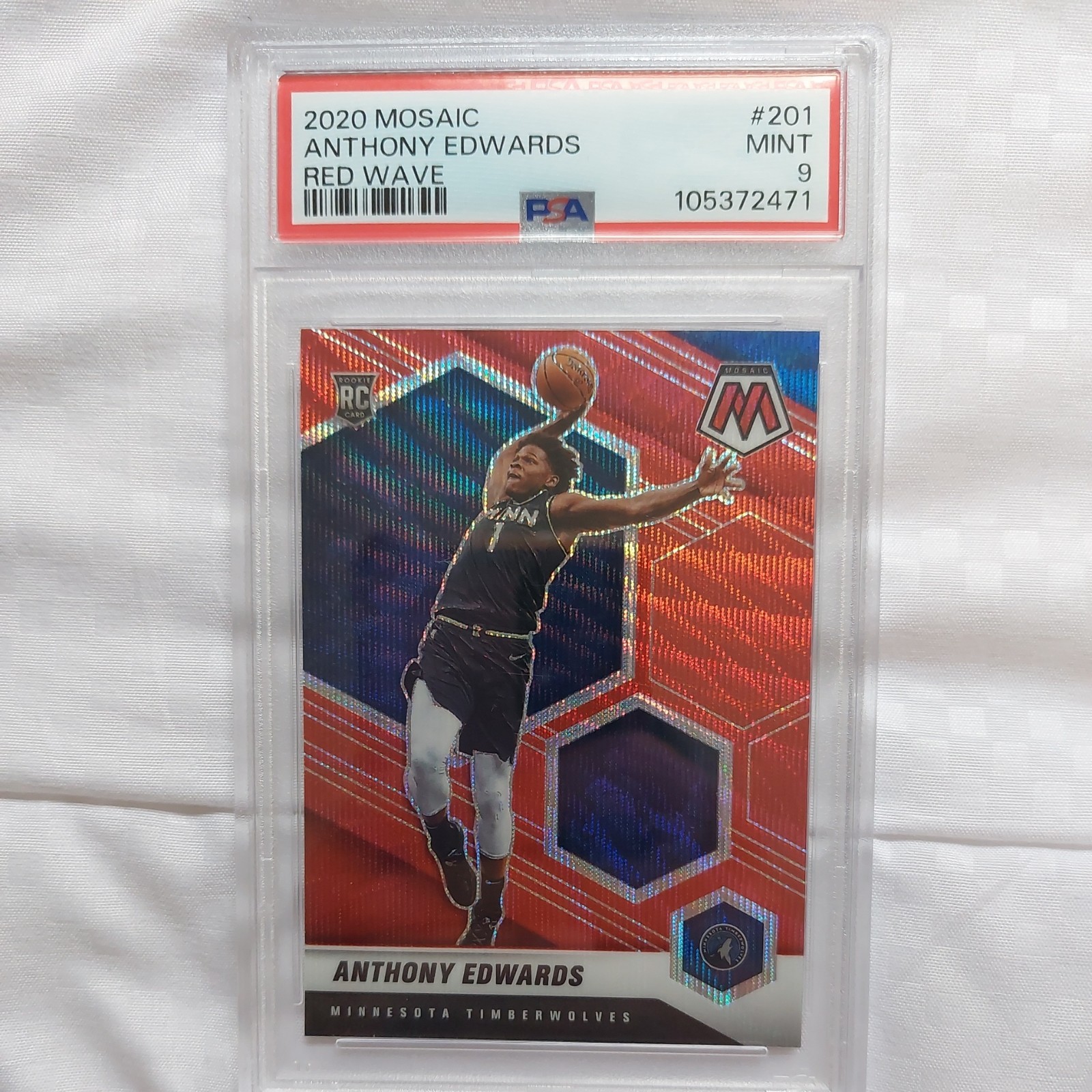 2020 Panini Mosaic #201 Anthony Edwards Red Wave RC PSA 9