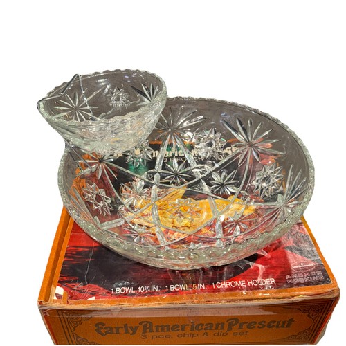 Vintage Anchor Hocking 3 Piece Chip And Dip Set Early American Prescut 700/886 - Picture 2 of 5
