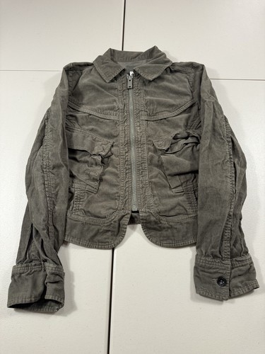 VTG Diesel Jacket Womens S Corduroy Crop Grunge Y2K Military Olive Zip Utility