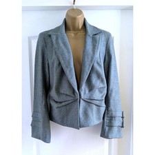 Charas Teal Blue Wool Herringbone Jacket Flared Long Sleeves Size 12