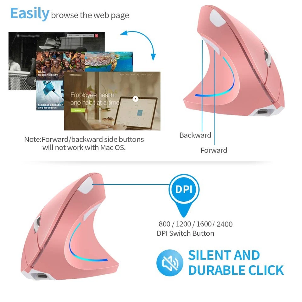 Vertical Mouse, Right Handed 2.4GHz Wireless Ergonomic Rechargeable Vertical ... - Image 3 of 4