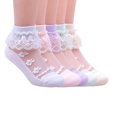 5Pairs of Ruffle Pageant Frilly Socks for Toddler Girls Baby White Lace Ankle...