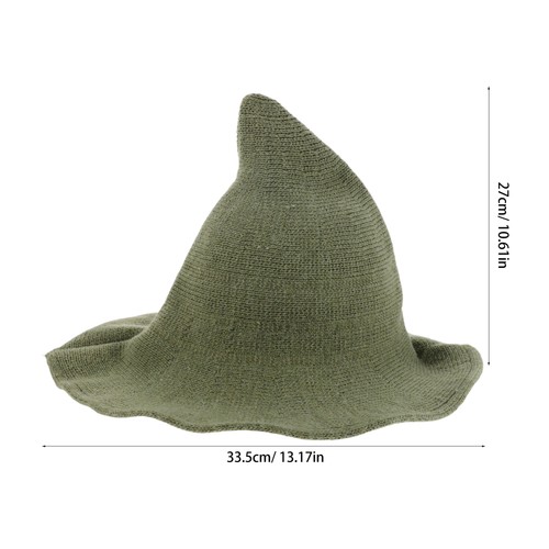Halloween Witch Hat:Wool Knitted Scarecrow Hat - Green Wide Brim Pointed Cap - - Picture 10 of 12