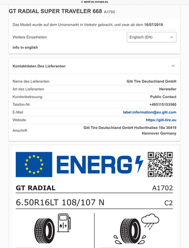 Reifen für Transporter GT RADIAL Super Traveller 668  6.50 R16 LT 108/107N 10PR - Bild 4 von 9