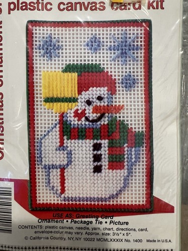Pupazzo di neve kit tela plastica ornamento o biglietto di auguri vintage NOS sigillato - Foto 2 di 4