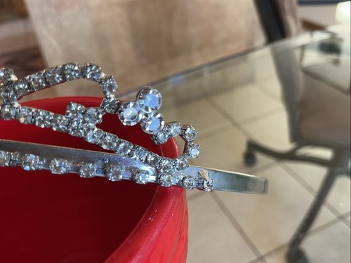 2 Vintage Silver Rhinestone Crown Tiaras Headband Bridal Pageant Formal Prom - Picture 7 of 24
