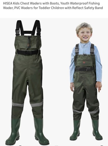 HISEA Kids Chest Waders with Boots, Youth Waterproof Fishing Wader, Nylon PVC - Picture 1 of 11