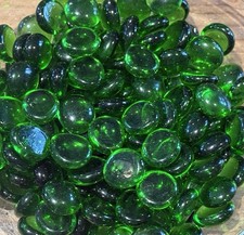 GREEN Flat Back GLASS Pebbles 1 Lb, 7 Oz LOT Vases/Aquariums/Crafting/Scatter
