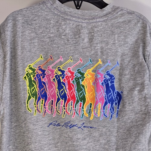 Polo Ralph Lauren Multi Colored Big Pony Gray T-shirt Kids Size Small 8 Preppy - Picture 4 of 8
