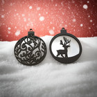 X 4, Black Wood, Christmas Tree / Wall Decoration Baubles Collection. 60mm.