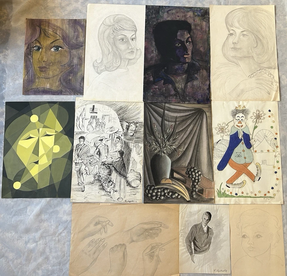 Portafolio Artista Original Años 60 Firmado Renate Agotsch - Estudios Bodegón Cubista Foto 2 de 4