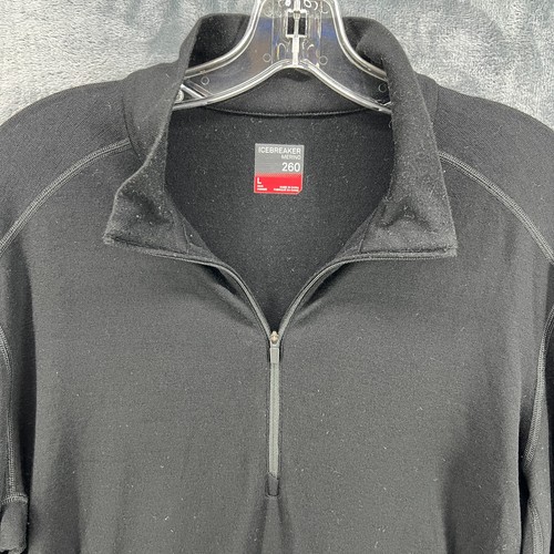 Icebreaker Men's Classic Merino 260 1/4 Zip Long Sleeve Sz Large Black - Picture 2 of 19