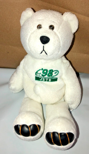 1998 NY JETS White Bean Bag Bear Plush Limited Treasures Vinny Testaverde #16