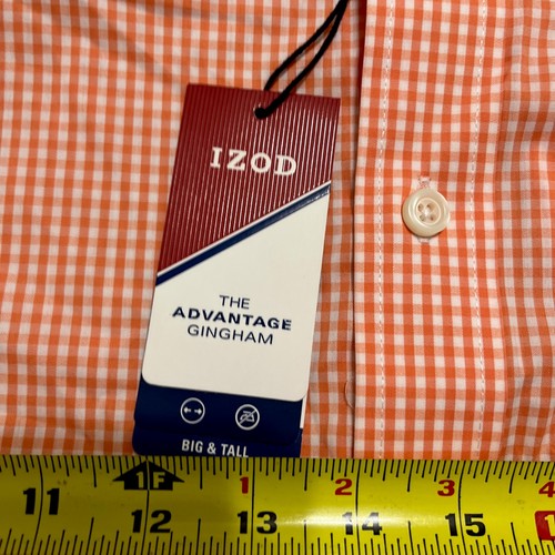 IZOD Premium Essentials Sour Orange Gingham Plaid Shirt Mens 3XL Button Up L/S - Picture 3 of 8