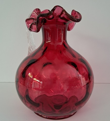 Vintage Fenton 7" Cranberry Kunst Glas Münze Punkte gekräuselten Rand Krug, klarer Griff - Bild 13 von 14