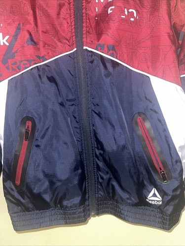 Reebok Jacket Boys M 8 Red Navy Logo Full Zip 100% Polyester Windbreaker - Picture 2 of 5