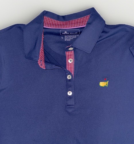 Nuevo polo de golf Peter Millar Masters para mujer talla XL azul marino rosa detalle Augusta - Imagen 9 de 12