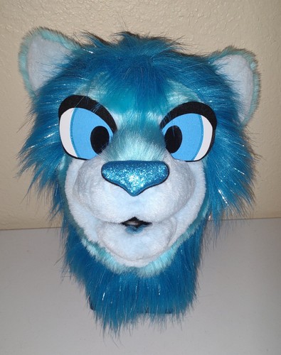 Sparkle Blue Lion Fursuit Partial Animal Costume Mascot Head And Tail! - Picture 4 of 15