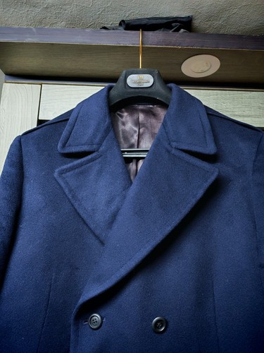 1950s vintage handtailored Wool & cashmere USA union made db navy over coat 42R - Bild 3 von 12