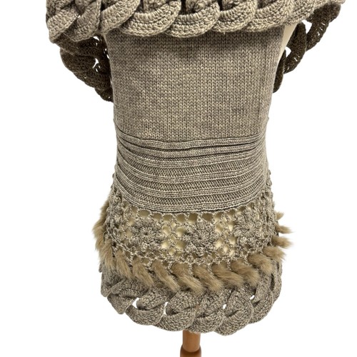 Milano women's crochet knit Vest open front Faux Fur trim Boho sweater size S/M - Bild 10 von 13