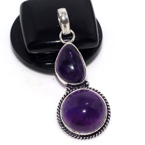 Natural Amethyst 925 Silver Plated Long Gemstone Pendant 2" Limited Gift AU c902
