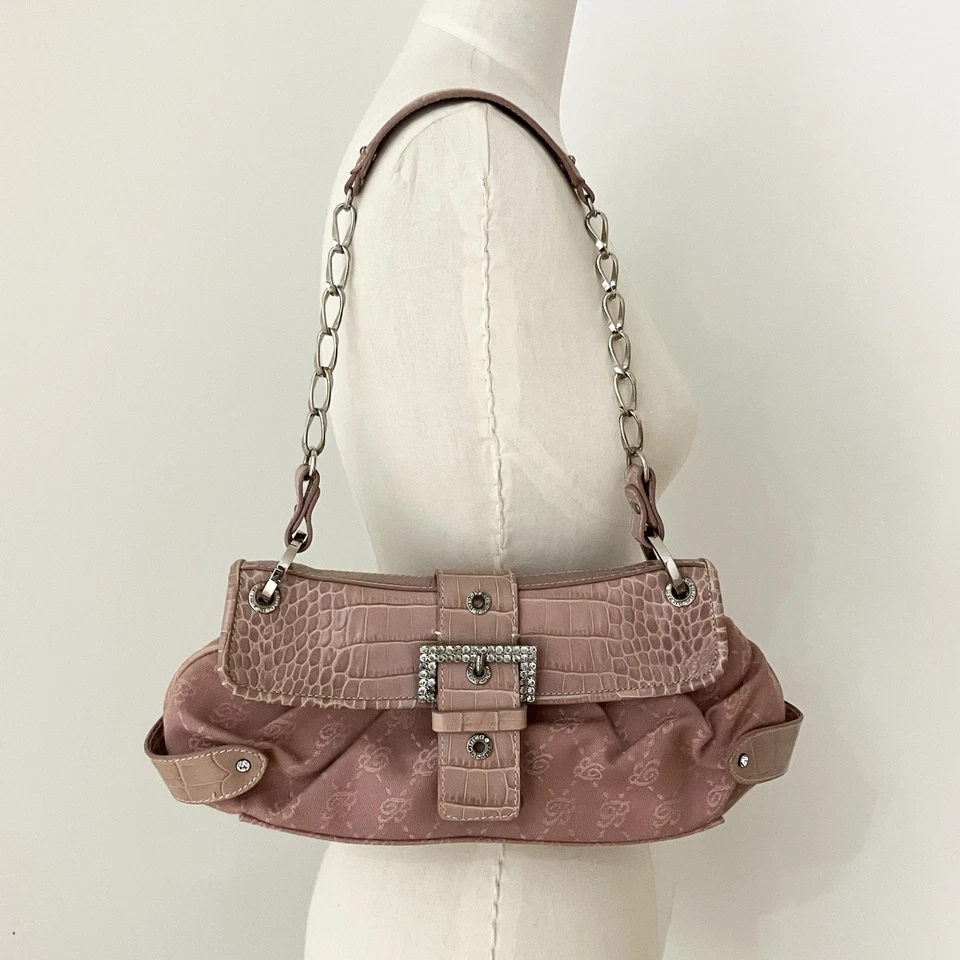 Bolso de Hombro Baguette Blumarine Y2K Vintage Cuero de Cocodrilo Rosa Estrás Raro Foto 2 de 4