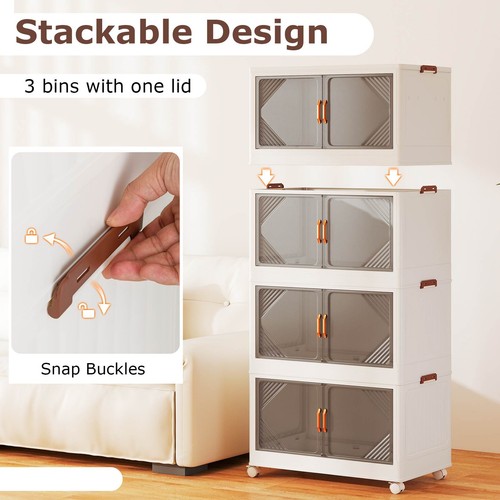 4-Tier 284L Stackable Storage Bins with Lids Foldable Plastic Box on Wheels - Picture 6 of 8