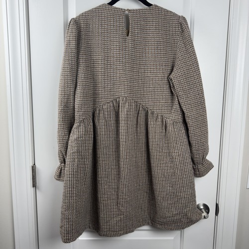 Berthie Paris Kalin Babydoll Dress L Brown Beige Houndstooth Wool Blend Academic - Picture 3 of 18