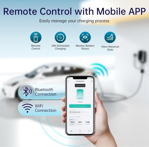 QIAO Chargeur EV Niveau 2, Chargeur Voiture Électrique Filaire Jusqu'à 48A, Wi-Fi - Photo 5 sur 9