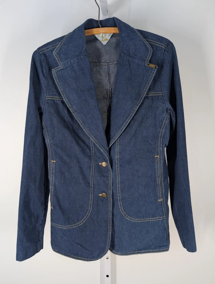 Jaqueta Blazer Índigo Denim Vintage Anos 60 Anos 70 Ms Lee EUA Western 34" Mr Rockabilly - Imagem 2 de 4