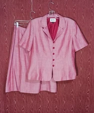 KASPER 2 Piece Red/White Short Sleeve Collared Button Women's Size 16