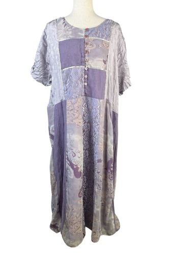 Vtg Patchwork Floral Dress Womens 2X Purple Boho Cottage Tie Back Lace Fairy - Picture 4 of 16