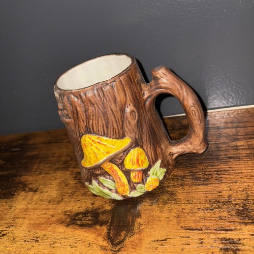 Vintage Treasure Craft MUSHROOM ceramic mug faux wood/2PC LOT! - Picture 1 of 6