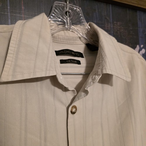 Large Axist Men's Hawaiian Beige Short Sleeve Rayon Blend Shirt Stain Hole - Picture 4 of 9