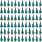 72 Pcs Mini Artificial Christmas Sisal Snow Trees with Wood Base, Blue-Green
