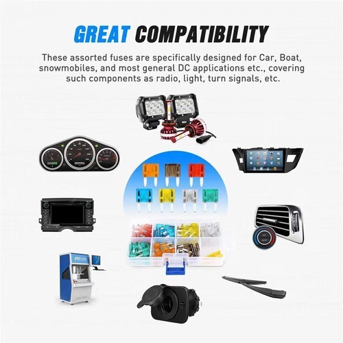 120PCS Standard/Mini/Micro 2 Blade Fuse Auto Car Motorcycle Assortment Fuses Kit - Picture 2 of 9