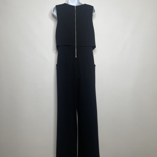 Saks Fifth Avenue Jumpsuit schwarz Nieten Gr. S ärmellos Reißverschluss weites Bein - Bild 5 von 8