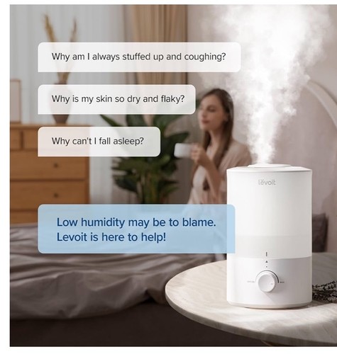 LEVOIT 3L Humidifier -Bedroom Baby Room with Night Light, Cool Mist, UH-D302-WUK - Picture 4 of 12