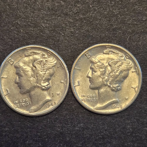 Lot of 2 Mercury silver dimes.1945 1945d Au