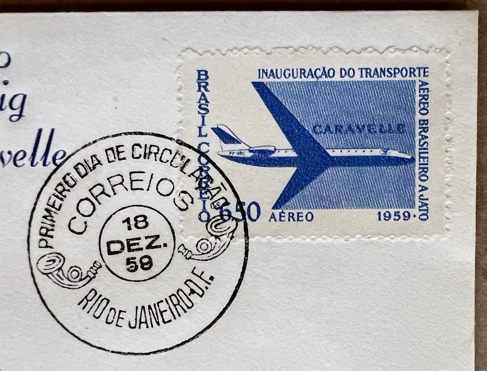 Brasil 1959 FDC • Vuelo inaugural Varig Jet Caravelle • Río a Nueva York Foto 3 de 4